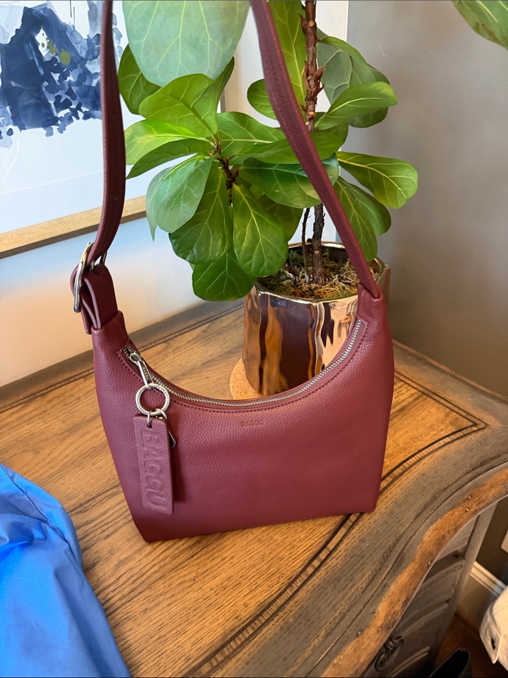 BAGGU Burgundy Leather Shoulder Bag